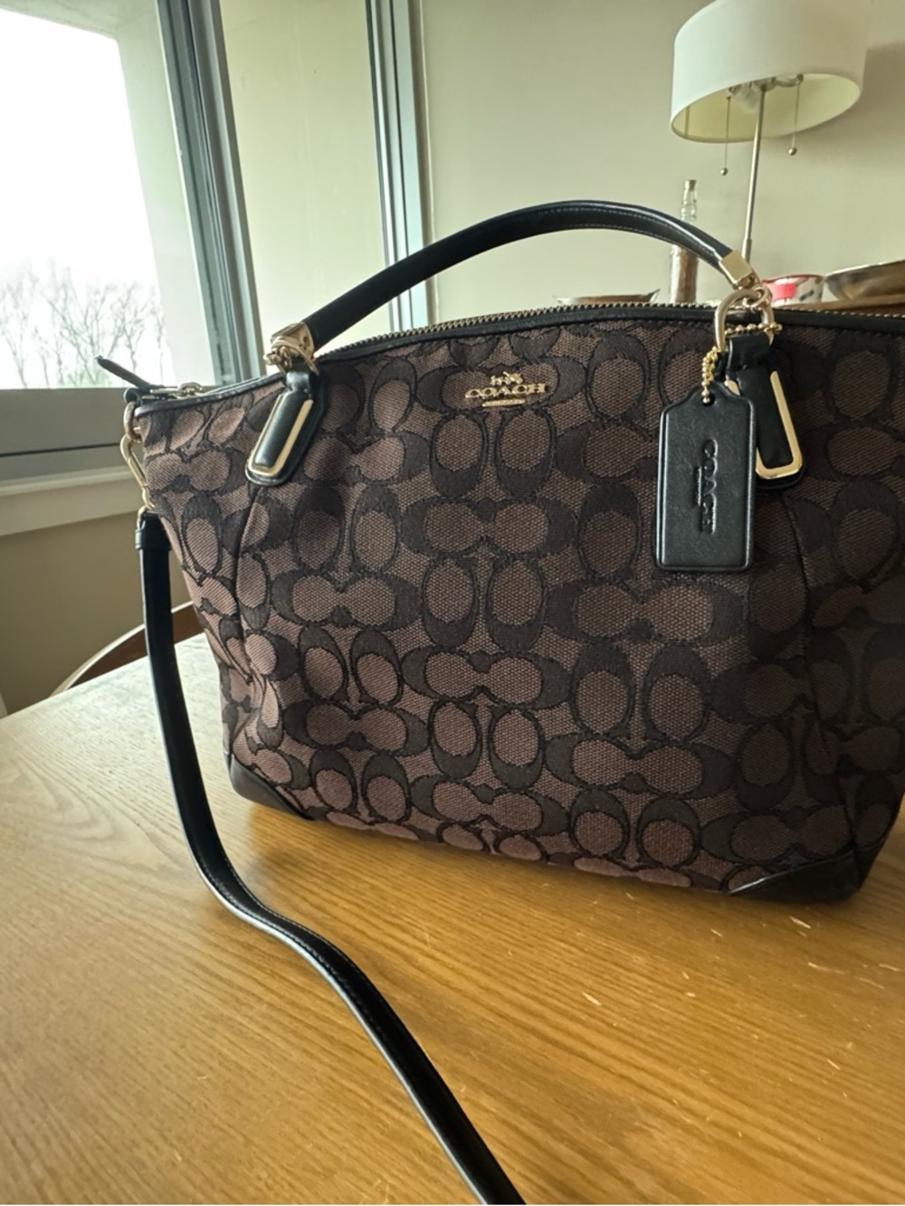 Coach Brown Signature  Kelsey bag with Black Trim